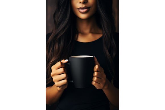 Female Holding Black Coffee Mug Mockup for Graphics